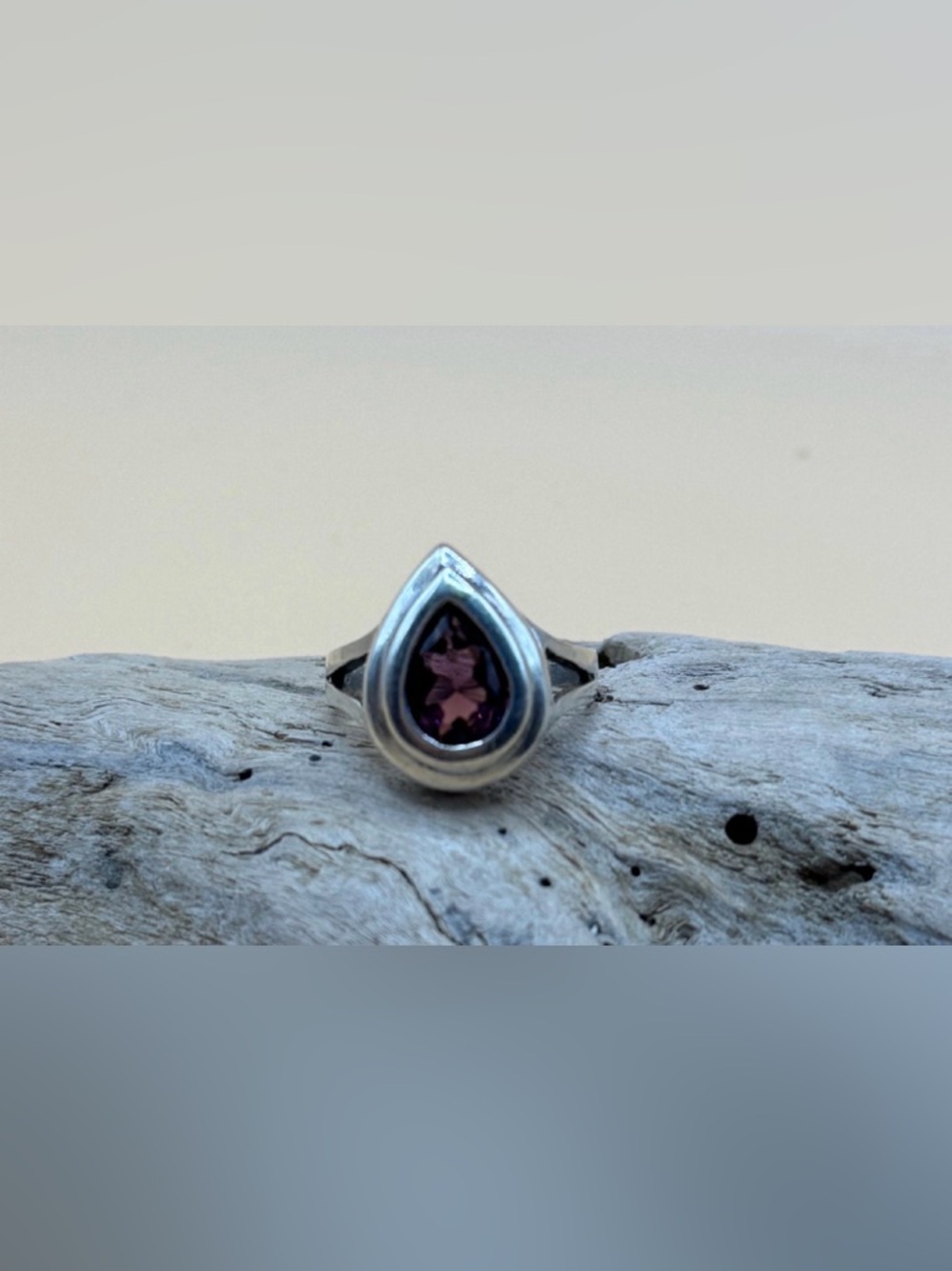 Sterling Silver Teardrop Ring with Amethyst Purple Gemstone SIZE 7
